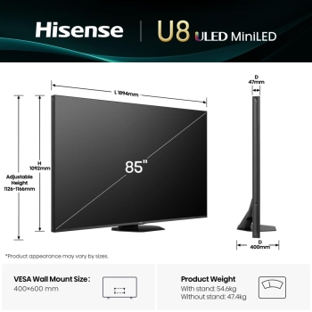 TELEWIZOR Hisense 85U8Q ULED MiniLED Smart TV 4K 85''